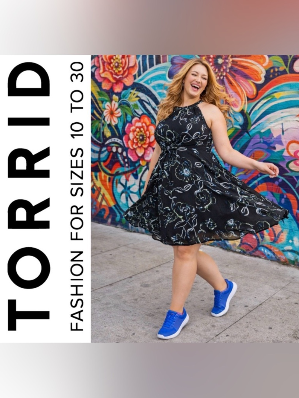 Torrid Black Mini Clip Dot Floral Chiffon Halter Keyhole Mini Dress, Large, NWT!